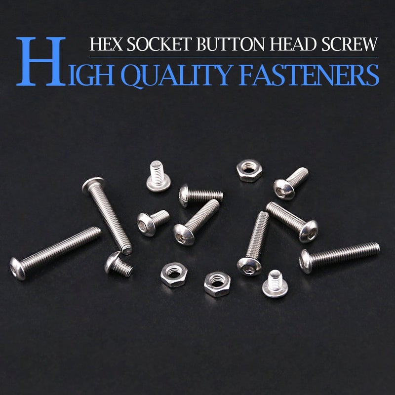 Glarks 230Pcs M3 Stainless Steel Allen Hex Drive Button Head Socket Cap Bolts Screws Nuts Assortment Kit (M3) - Image 3